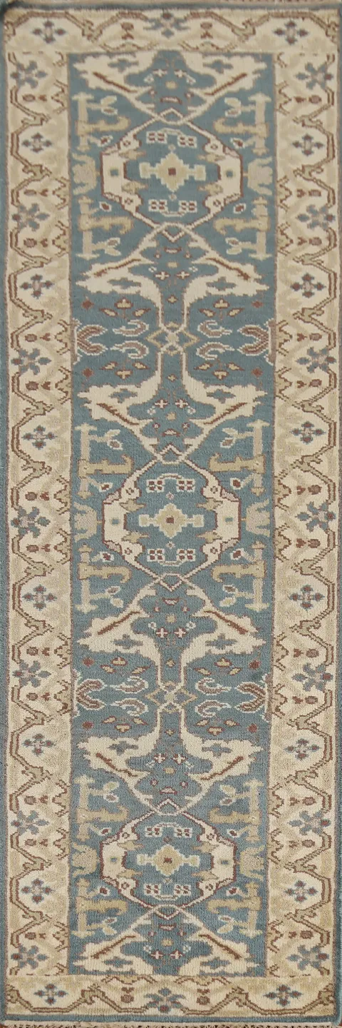 All-Over Wool Handmade Oushak Indian Runner Rug 3x10