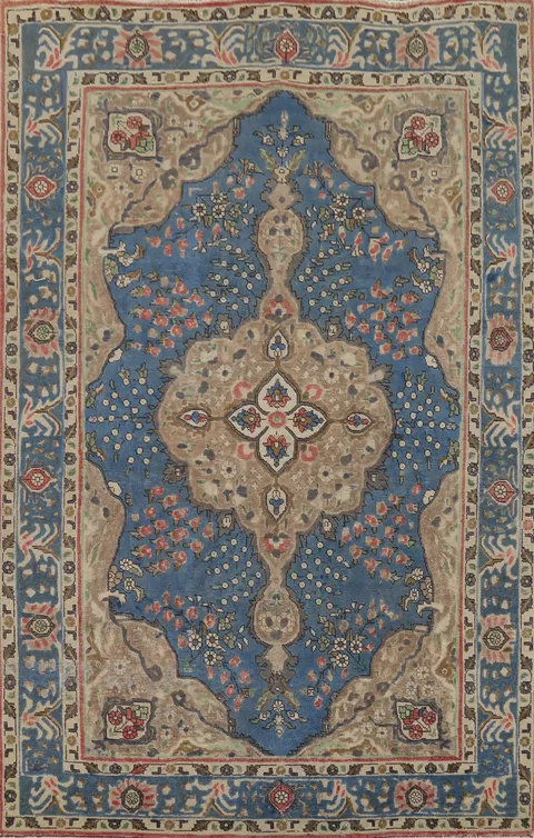 Hand-Knotted Blue Wool Tabriz Persian Area Rug 7x10