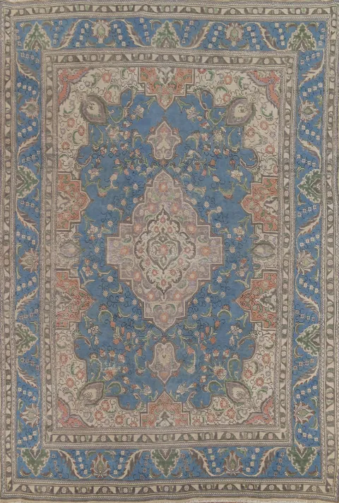 Handmade Blue Floral Tabriz Persian Area Rug 8x11