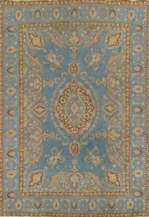 Vintage Blue Tabriz Persian Area Rug 9x12