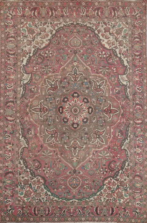 Vintage Pink Floral Bakhtiari Persian Area Rug 7x10