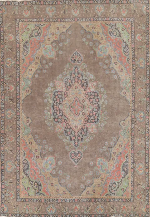Handmade Brown Wool Tabriz Persian Area Rug 9x13