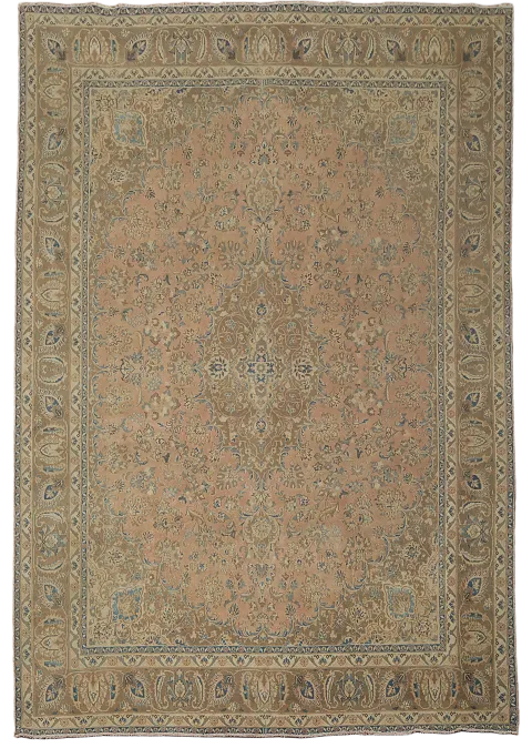 Traditional Pink Floral Mashad Persian Area Rug 9x12