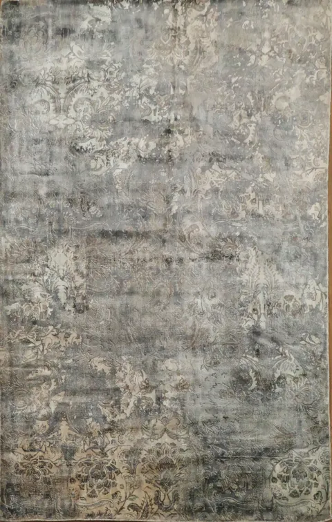 Silver Gray Abstract Indian Area Rug 5x8