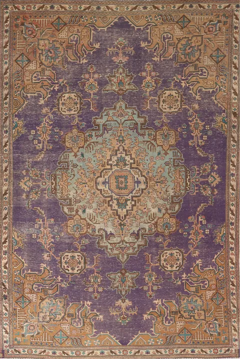 Distressed Purple Tabriz Persian Area Rug 6x9