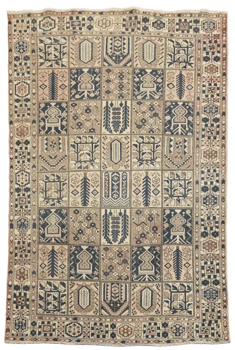 Elegant geometric patterns with vintage charm Bakhtiari Persian Wool Rug 7x10 ft