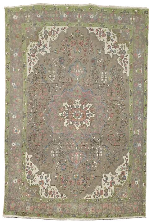 Brown Floral Vintage Tabriz Persian Area Rug 7x10