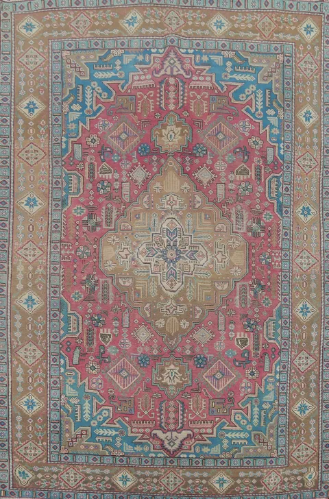 Pink Geometric Tabriz Persian Area Rug 6x10