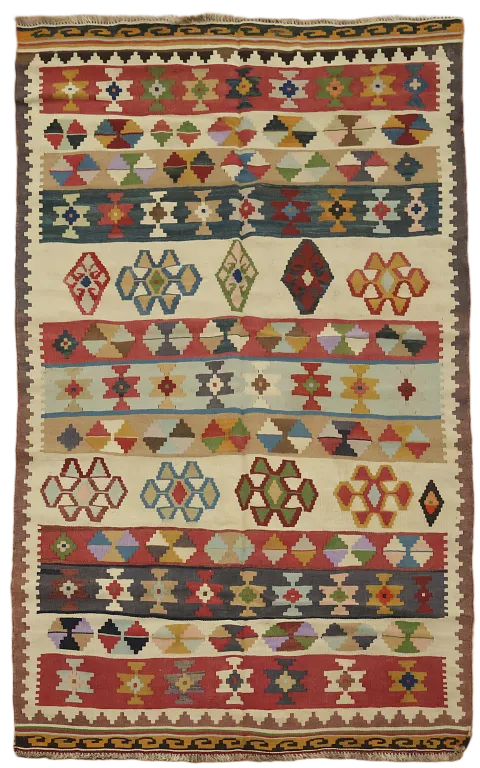 Vegetable Dye Wool Kilim Qashqai Persian Rug 5x7