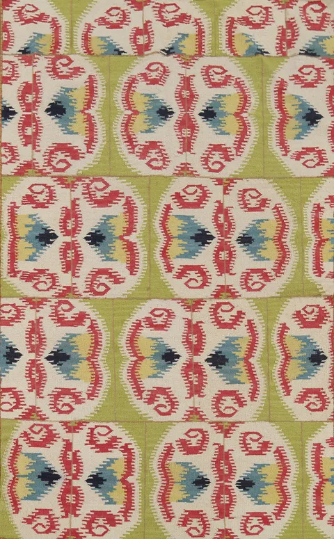 Hand-Woven Green Wool Kilim Oriental Area Rug 5x8