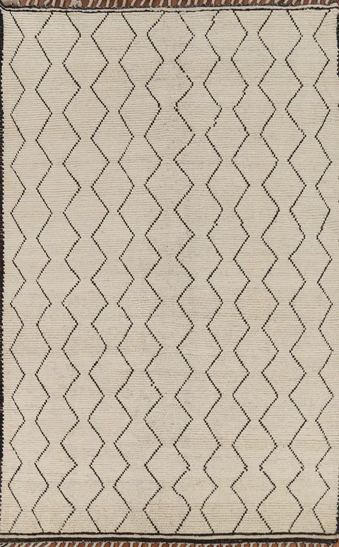 All-Over Geometric Ivory Moroccan Area Rug 6x9