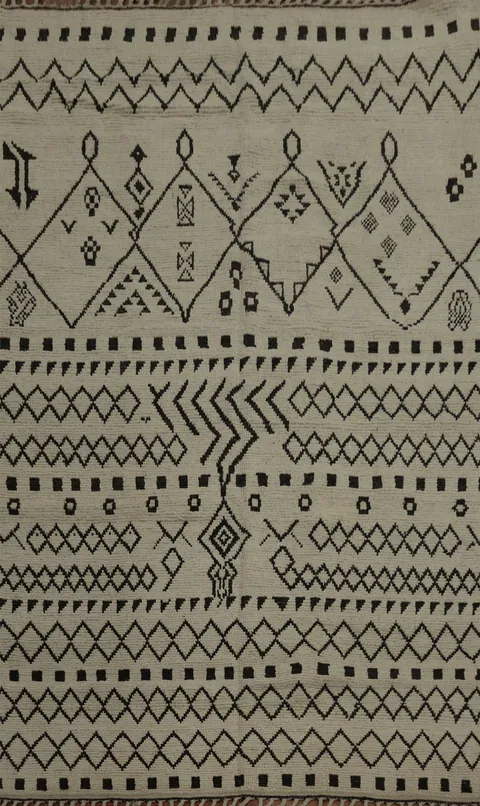 Ivory Trellis Wool Moroccan Living Room Rug 7x10