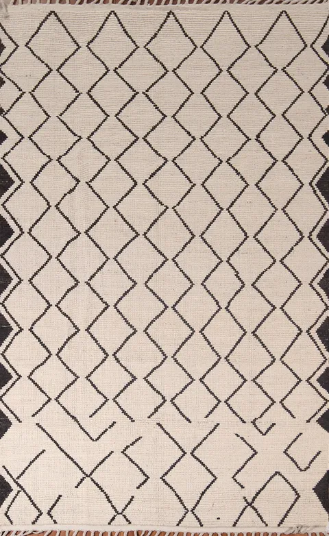 Handmade Trellis Ivory Moroccan Wool Area Rug 6x10