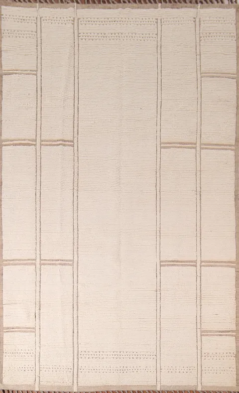 Handmade Ivory Moroccan Oriental Area Rug 7x11
