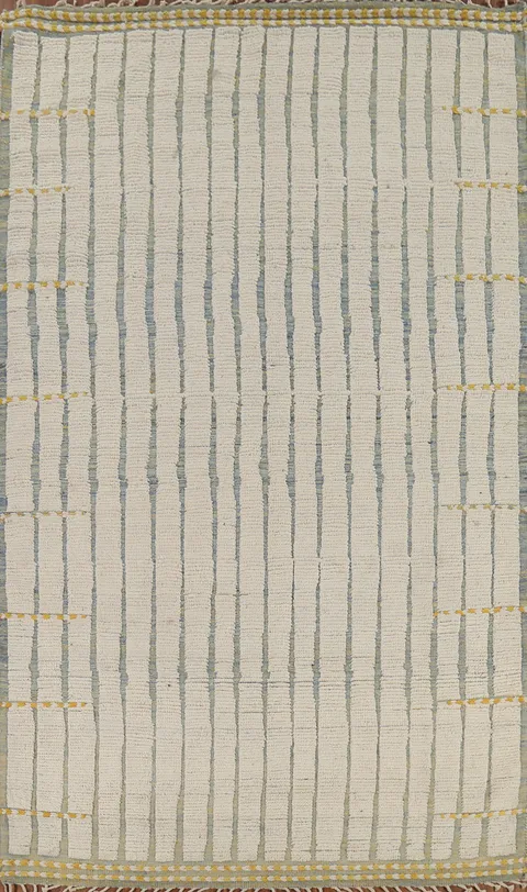 Ivory Striped Moroccan Living Room Rug 6x10