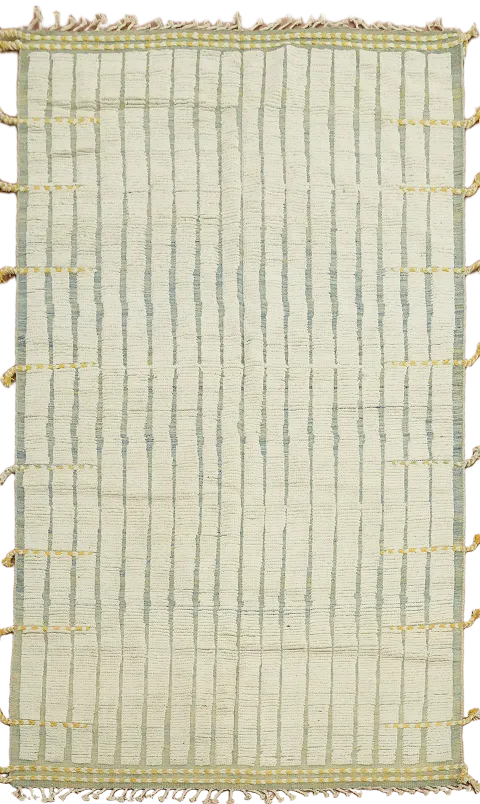 Ivory Striped Moroccan Living Room Rug 6x10