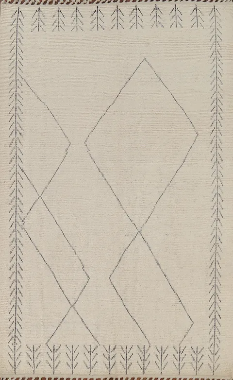 Ivory Wool Moroccan Living Room Area Rug 6x9