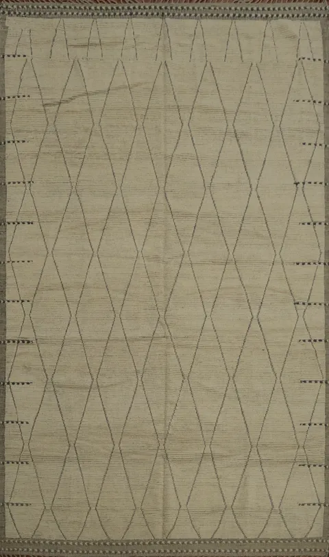 All-Over Trellis Ivory Moroccan Wool Area Rug 9x13
