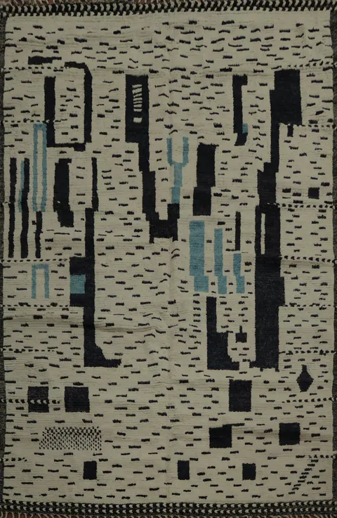 Hand-Knotted Wool Moroccan Abstract Area Rug 8x10