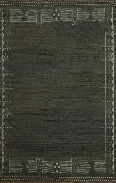 Modern Minimalist Dark Toned Moroccan Large Area Rug 9x13