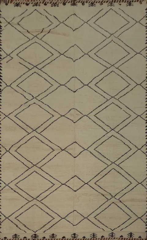 Trellis Geometric Ivory Moroccan Wool Area Rug 8x11