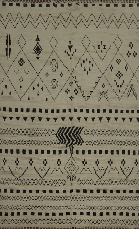 Ethnic Inspired Neutral Moroccan Area Rug 8x11 with Detailed Shapes
