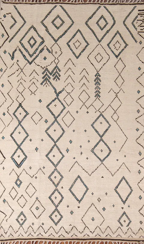 Geometric Ivory Wool Moroccan Living Room Area Rug 6x10