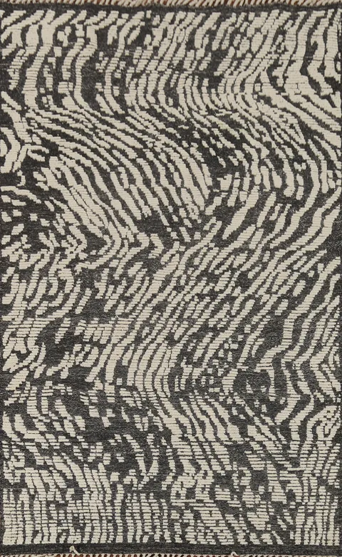 All-Over Black & Ivory Moroccan Abstract Area Rug 6x9