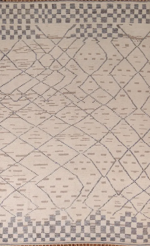 Trellis Wool Ivory Moroccan Handmade Area Rug 6x10
