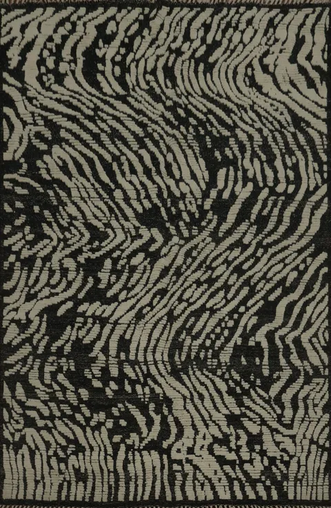Stylish Moroccan Area Rug 8x10 Featuring Dynamic Wave Motifs