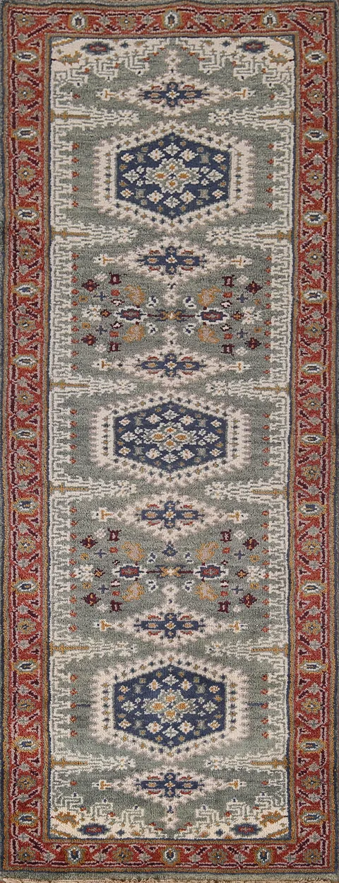 Green Geometric Viss Oriental Runner Rug 3x8