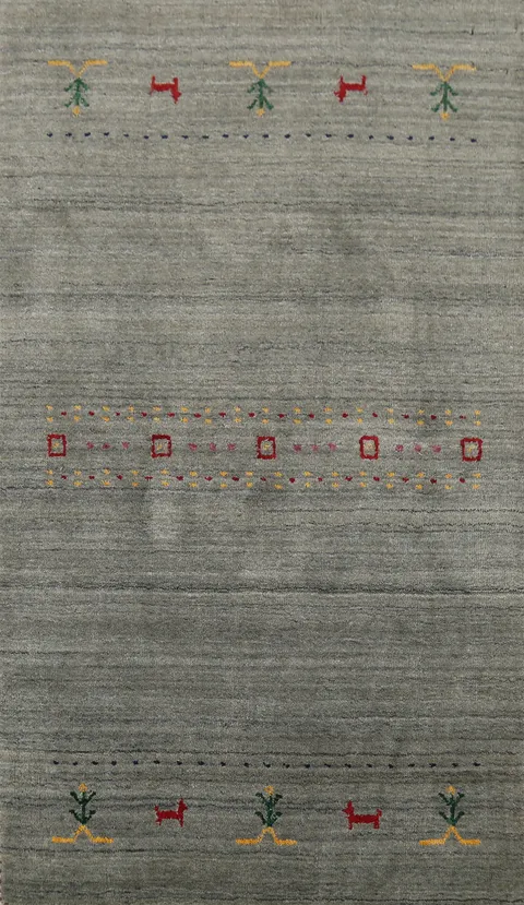 Grays & Green Striped Gabbeh Indian Rug 3x5