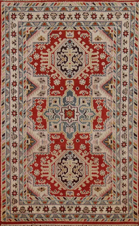 Red Geometric Kazak Oriental Rug 4x6
