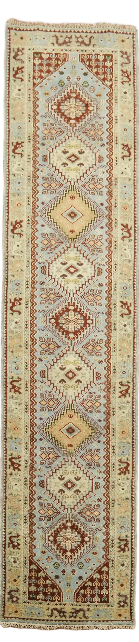 Light Blue Khotan Indian Runner Rug 3x12