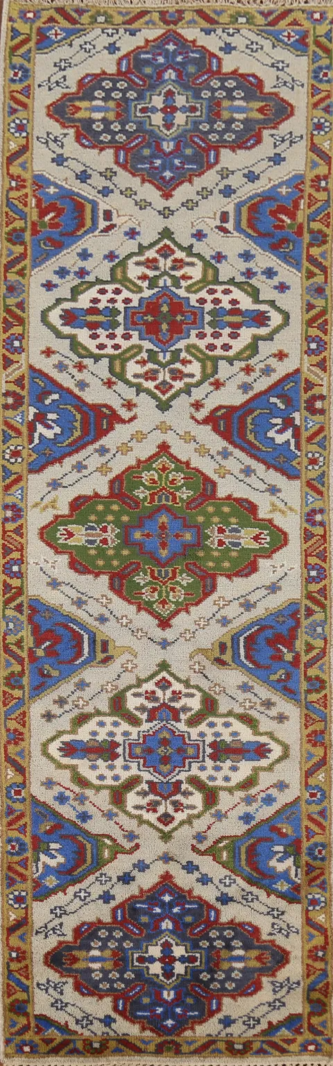 Geometric Wool Kazak Oriental Runner Rug 3x10