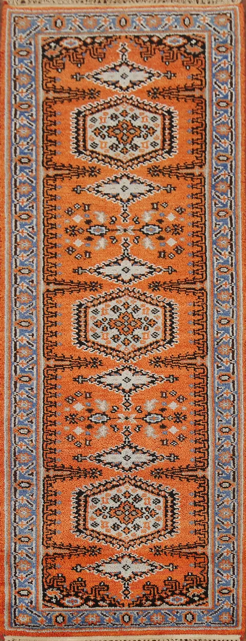 Orange Geometric Viss Oriental Runner Rug 3x8
