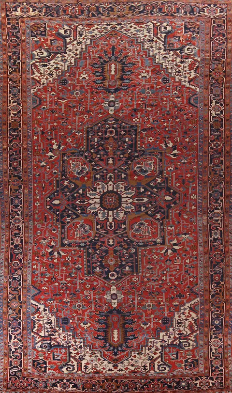 Pre-1900 Vegetable Dye Heriz Serapi Persian Large Rug 11x19