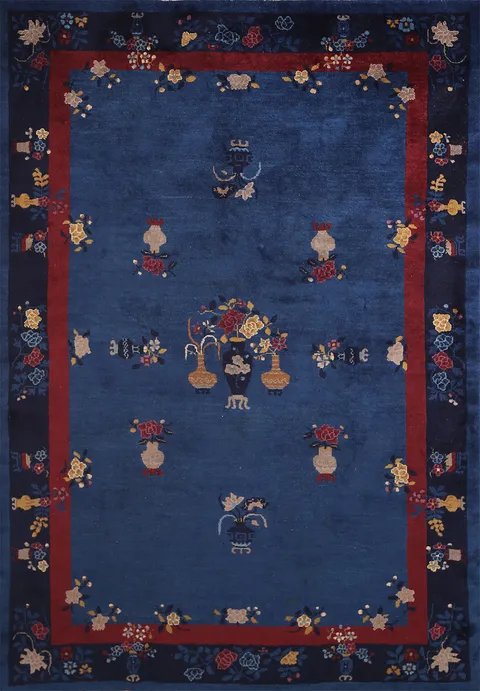 Vegetable Dye Blue Art Deco Chinese Area Rug 6x9