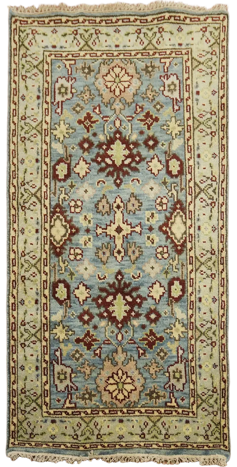 Traditional Elegant Blue and Green Oushak Accent Rug 3'x5'