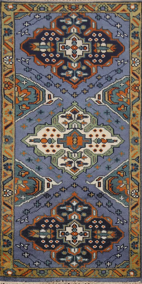 Blue Geometric Kazak Indian Accent Rug 3x6