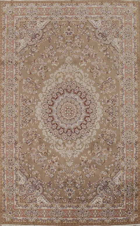 Timeless Beige and Brown Persian Inspired Rug with Floral Patterns 7x10