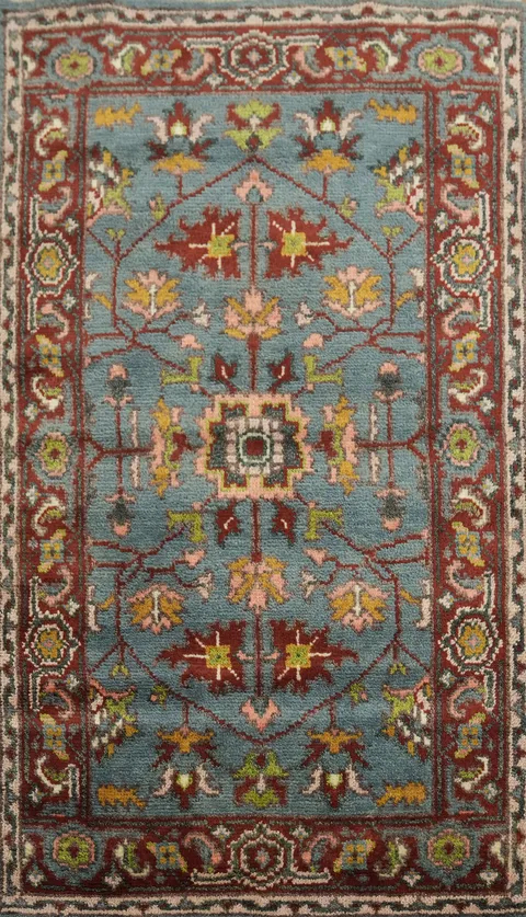 Blue Floral Oushak Indian Accent Rug 3x5