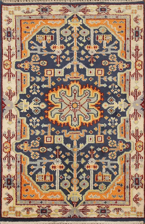 Blue Geometric Kazak Indian Accent Rug 3x5
