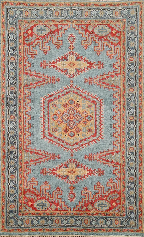 Light Blue Geometric Viss Indian Accent Rug 3x5