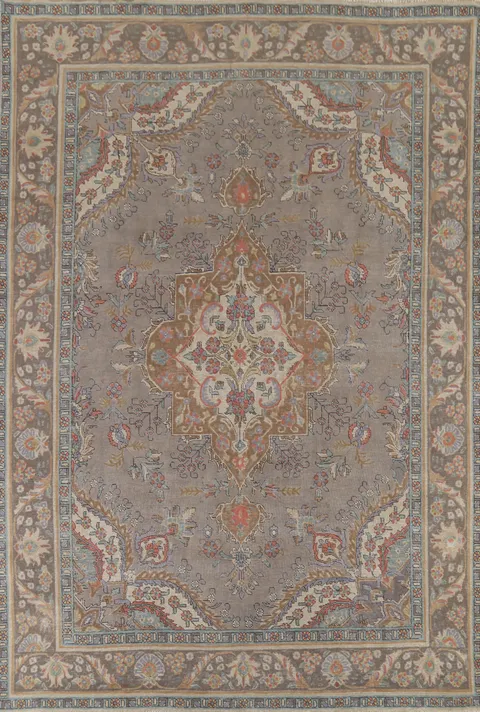 Vintage Gray Tabriz Persian Area Rug 9x12