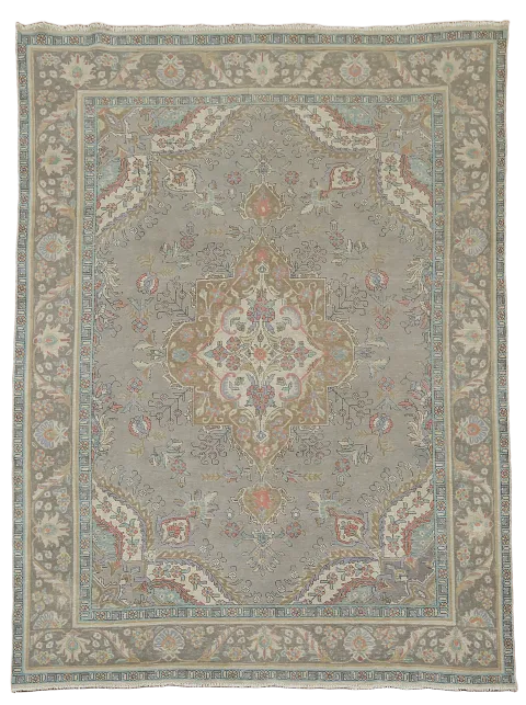 Vintage Gray Tabriz Persian Area Rug 9x12