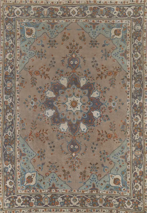 Vintage Brown Tabriz Persian Living Room Area Rug 8x11