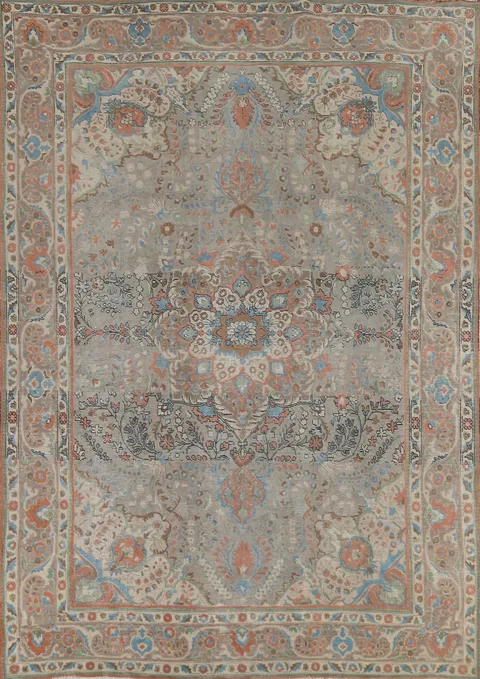 Vintage Floral Gray Tabriz Persian Area Rug 8x11