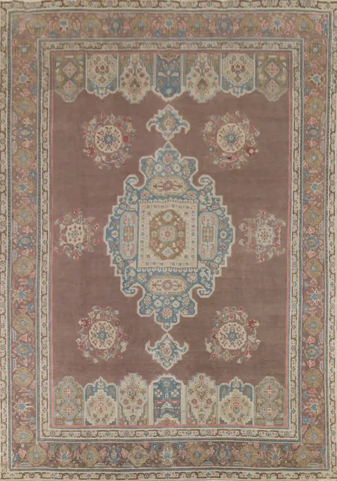 Brown Geometric Tabriz Persian Area Rug 9x12