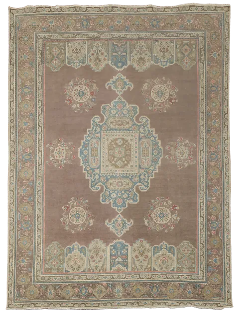 Brown Geometric Tabriz Persian Area Rug 9x12